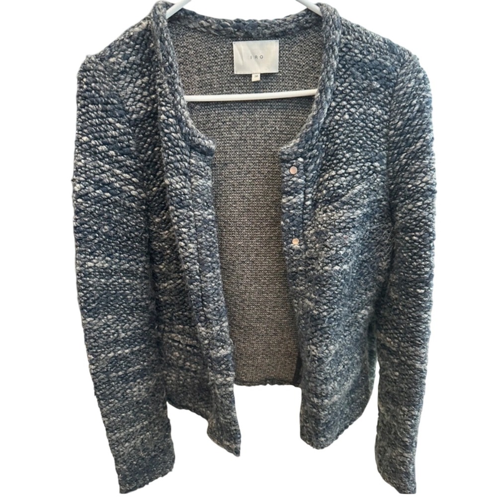 Iro Carene Boucle Jacket Blue Grey Wool Blend Knit Size 36
